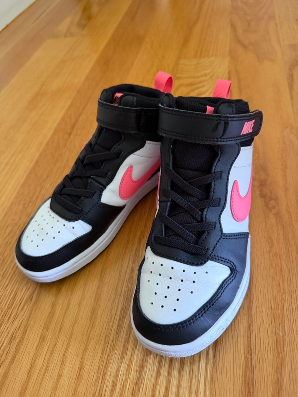 Nike Kids High-Top Sneakers in Black, White & Hot Pink